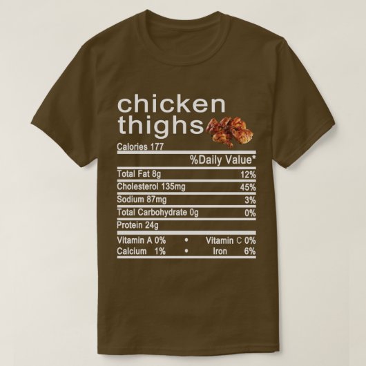 鶏の太もも栄養ファクトのラベル Tシャツ (デザイン正面)