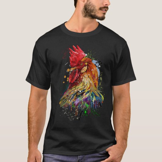 鶏の手引き水彩スプラッシュカラフル Tシャツ (正面)