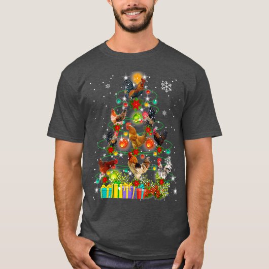 鶏の木のためのメリークリスマス醜いサンタハット Tシャツ (正面)