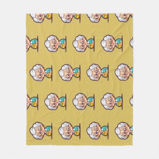 鶏の毛布を持ったお婆さん フリースブランケット (正面)