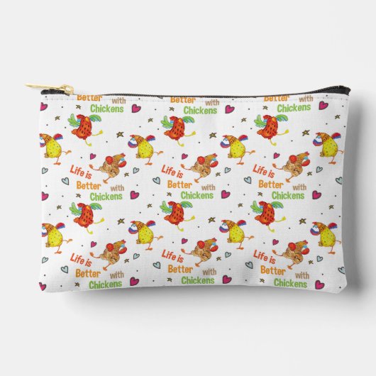 鶏の水彩アートで人生が良い アクセサリーポーチ (正面)