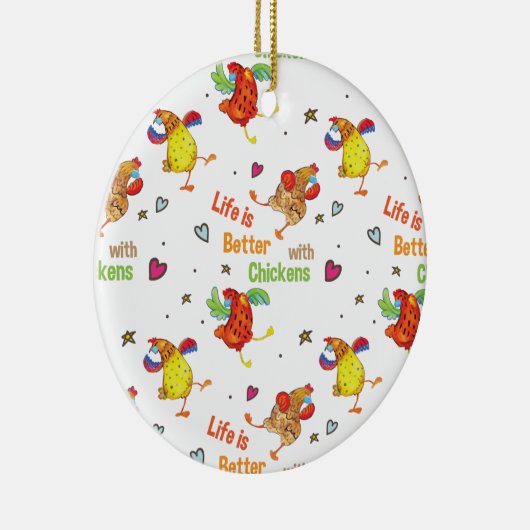 鶏の水彩アートで人生が良い セラミックオーナメント (右)