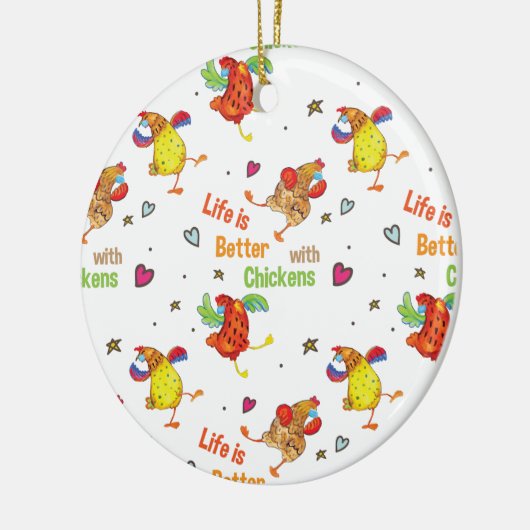 鶏の水彩アートで人生が良い セラミックオーナメント (左)