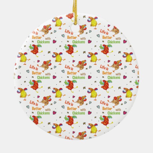 鶏の水彩アートで人生が良い セラミックオーナメント (裏面)