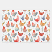 鶏の水彩間抜け誕生日3ギフト ラッピングペーパーシート (正面2)