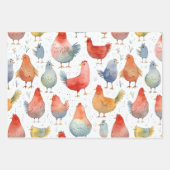 鶏の水彩間抜け誕生日3ギフト ラッピングペーパーシート (正面)