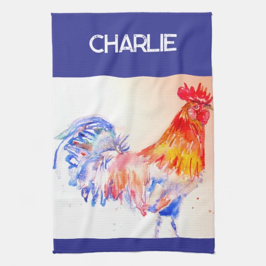 鶏の水色チキンバードコケレルファーム キッチンタオル (縦)