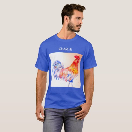 鶏の水色チキンバードコケレルファーム Tシャツ (正面フル)