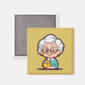 鶏の磁石を持つオールドレディ マグネット (正面/裏面)