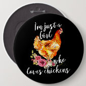 鶏の花鶏を愛するただの女の子 缶バッジ (正面&裏面)