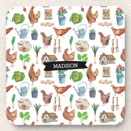 鶏の農場の園芸のパターン屋外の枕 コースター (正面)