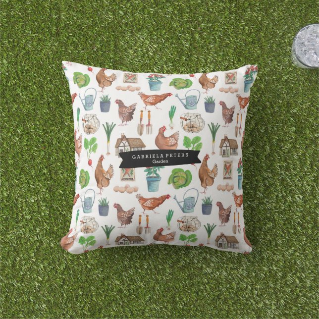 鶏の農場の園芸様式 アウトドアクッション (芝生)