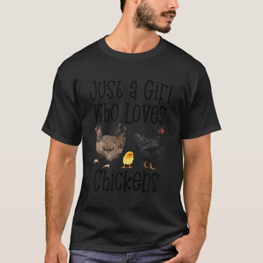 鶏の農場の牧場を愛する女おもしろいの子 Tシャツ (正面)