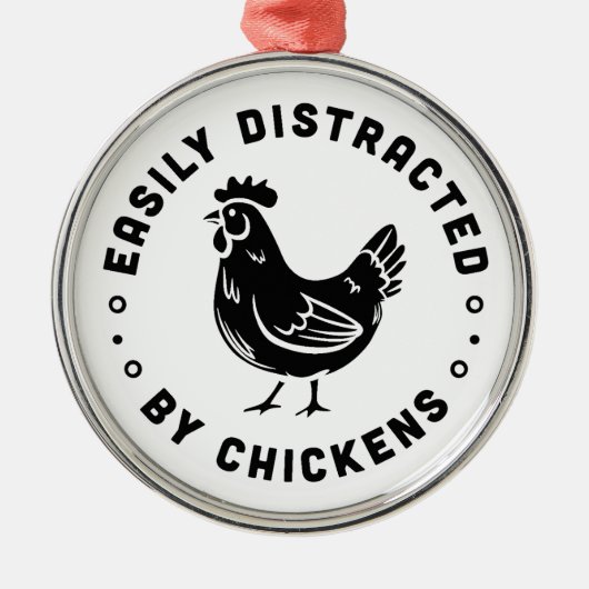 鶏の農場の生活の引用文に容易に気を取られる メタルオーナメント (正面)