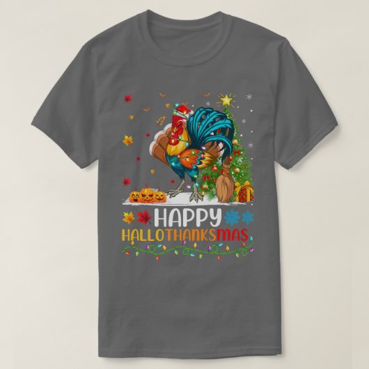 鶏の鳥の恋人のおもしろい鶏HelloThanksMas Tシャツ (デザイン正面)