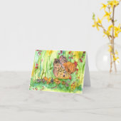 鶏の鳥家族の水彩画のブランクのメッセージカード カード (黄色い花)