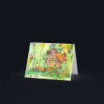 鶏の鳥家族の水彩画のブランクのメッセージカード カード<br><div class="desc">彼は草原あさっている鶏の系列水彩画で絵を描かれる花はねます。</div>