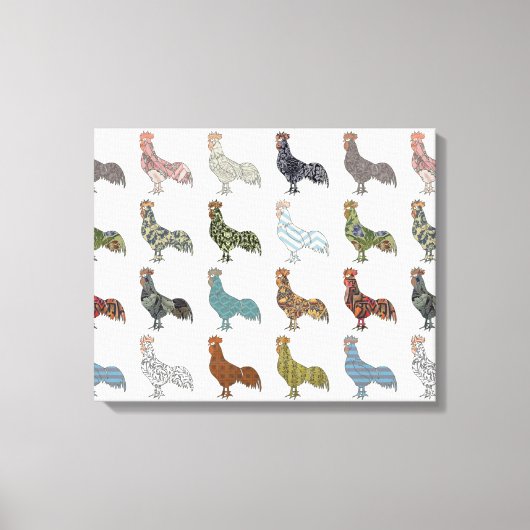 鶏の鳥柄カラフルファーム キャンバスプリント (正面)
