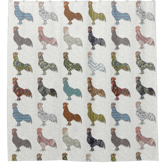 鶏の鳥柄カラフルファーム シャワーカーテン (正面)