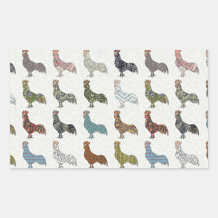 鶏の鳥柄カラフルファーム 長方形シール