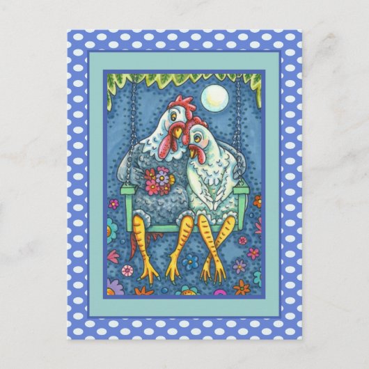 鶏の鶏のカヌードル、かわいい鶏の恋人 シーズンポストカード (正面)