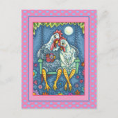 鶏の鶏のカヌードル、かわいい鶏の恋人 シーズンポストカード (正面)