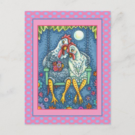 鶏の鶏のカヌードル、かわいい鶏の恋人 シーズンポストカード (正面)