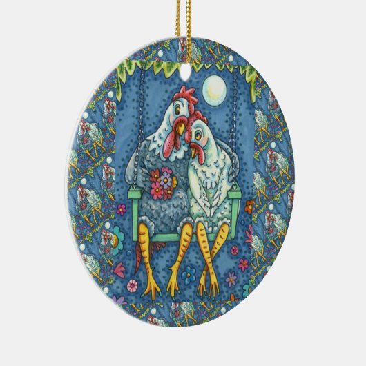 鶏の鶏のカヌードル、かわいい鶏の恋人 セラミックオーナメント (右)
