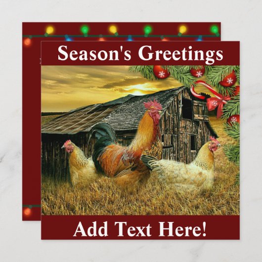 鶏の鶏のコックのクリスマス サンキューカード (正面/裏面)