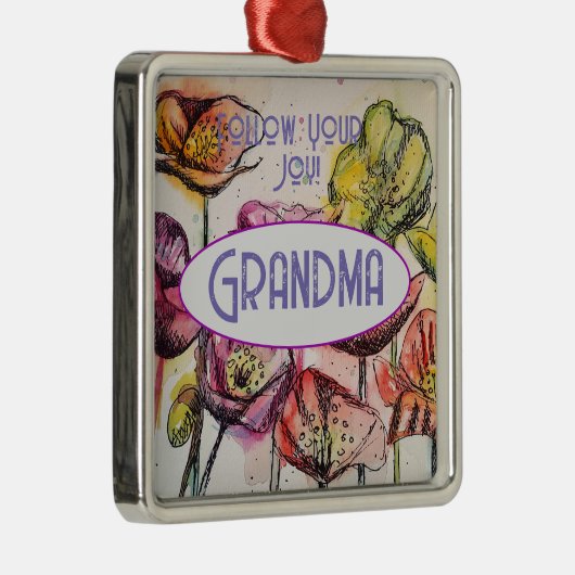 鶏の鶏の水色おばあちゃんの名前の装飾 メタルオーナメント (右)