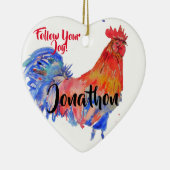 鶏の鶏の水色の子供名装飾 セラミックオーナメント (右)