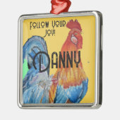 鶏の鶏の水色の子供名装飾 メタルオーナメント (左)