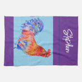 鶏の鶏の水色メンズパープルおもしろい キッチンタオル (横)