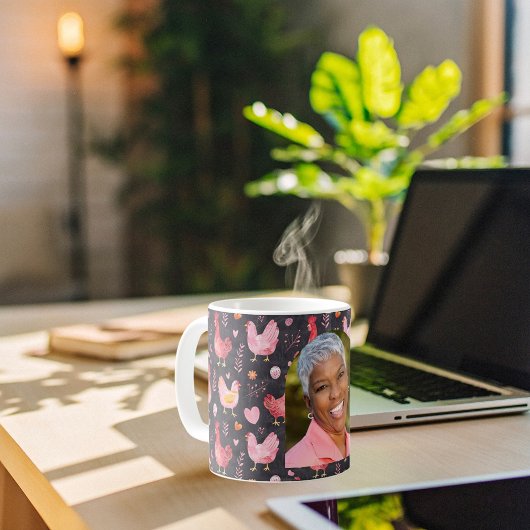 鶏の鶏の農家の黒い赤いピンクの写真 コーヒーマグカップ