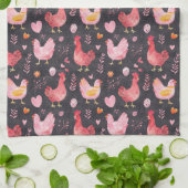 鶏の鶏の農家ブラックレッドピンク キッチンタオル (折り畳み)