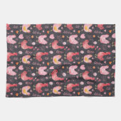 鶏の鶏の農家ブラックレッドピンク キッチンタオル (横)