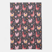 鶏の鶏の農家ブラックレッドピンク キッチンタオル (縦)