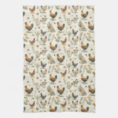 鶏の鶏の農家ベージュレトロ キッチンタオル (縦)