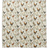 鶏の鶏の農家ベージュレトロ シャワーカーテン (正面)