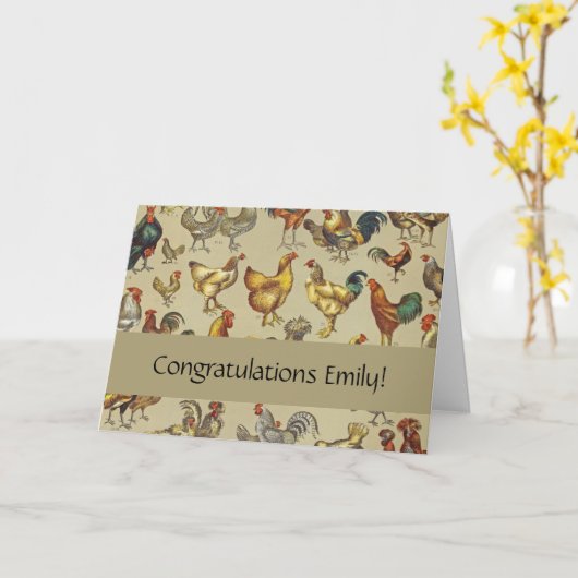 鶏の鶏の養殖田舎の動物 カード (黄色い花)