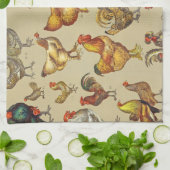 鶏の鶏の養殖田舎の動物 キッチンタオル (折り畳み)