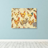 鶏の鶏の養殖田舎の動物 キャンバスプリント (インサイチュ (ウッドフロア))