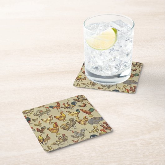 鶏の鶏の養殖田舎の動物 スクエアペーパーコースター (インサイチュ)