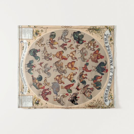 鶏の鶏の養殖田舎の動物 タペストリー (正面(横))