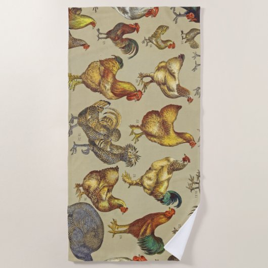 鶏の鶏の養殖田舎の動物 ビーチタオル (正面)