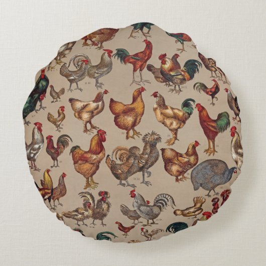鶏の鶏の養殖田舎の動物 ラウンドクッション (裏面)