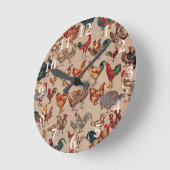 鶏の鶏の養殖田舎の動物 ラウンド壁時計 (傾斜)