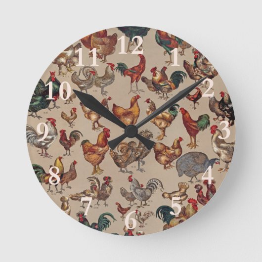 鶏の鶏の養殖田舎の動物 ラウンド壁時計 (正面)