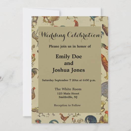 鶏の鶏の養殖田舎の動物 招待状 (正面)