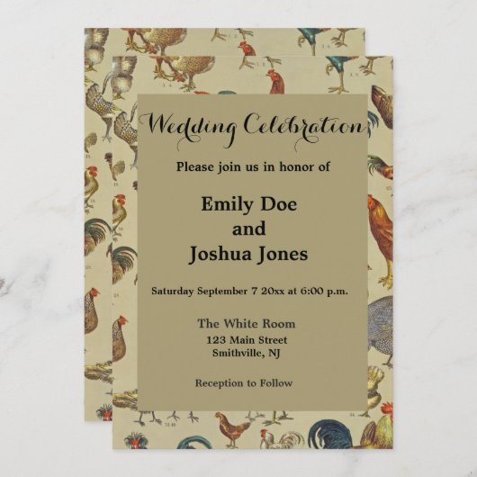 鶏の鶏の養殖田舎の動物 招待状 (正面/裏面)